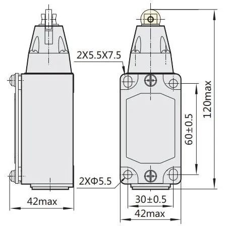 437086 | Выключатель путевой YBLX-P1/120/1D прямого действия, одинарный ролик, Chint