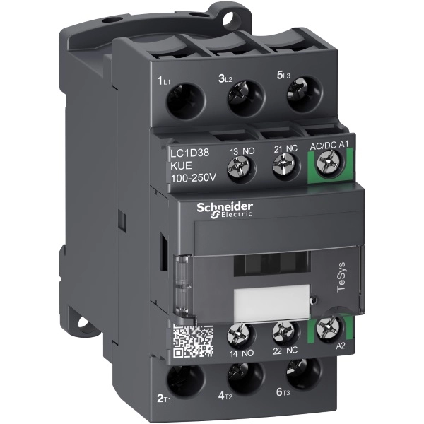 LC1D38KUE | Контактор, серия Tesys D Green, 3P, 38 А, AC3, 1 НО +1 НЗ, 100-250В AC/DC, Schneider Electric
