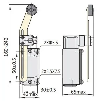 437087 | Выключатель путевой YBLX-P1/120/1U, регулируемая длина одиночного рычага и ролика, Chint