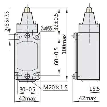 439025 | Выключатель путевой YBLX-K3/20S/Z с толкателем, Chint