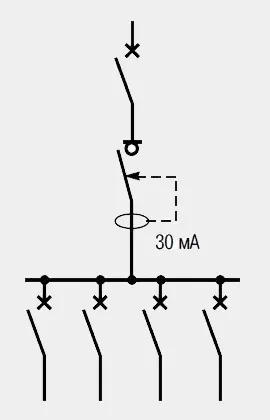 Схема подключения УЗО с одним УЗО для защиты нескольких линий одновременно