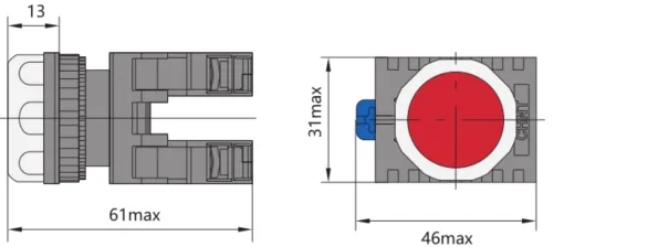Габариты кнопок с потайным толкателем