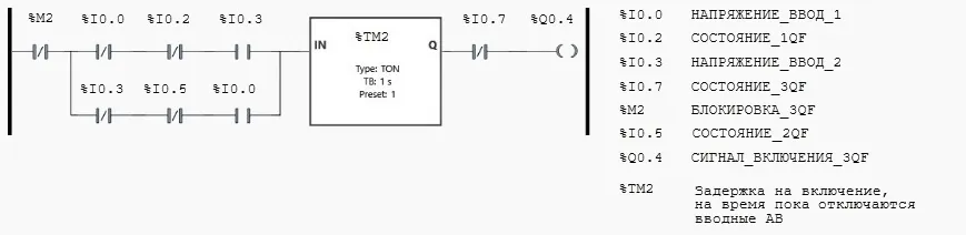 Часть программы отвечающая за влючение секционного аппарата