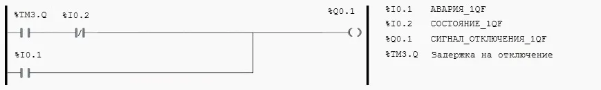 Часть программы, использующая задержку на отключение и обходящая её при аварии