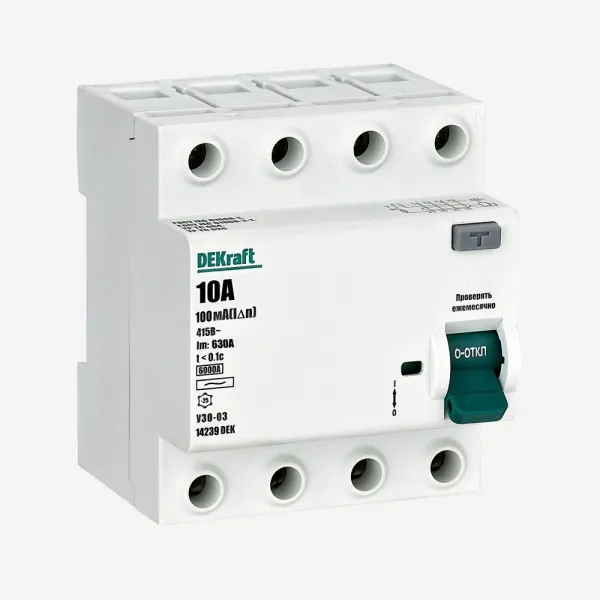 14235DEK | ВДТ 4P 40А 30мА тип AC 6кА УЗО-03, Dekraft