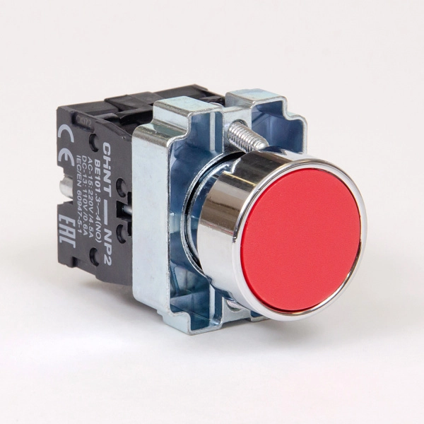 573966 | Кнопка NP2-BA45, красная, металл, 1НО+1НЗ, IP40, Chint
