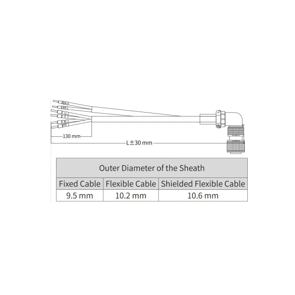 Силовой кабель для сервомотора MS1H2(до 3кВт)/MS1H3(до1,8кВт) с тормозом, 10м