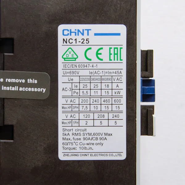 221865 | Контактор NC1-2510 25А 230В/АС3 1НО 50Гц, Chint