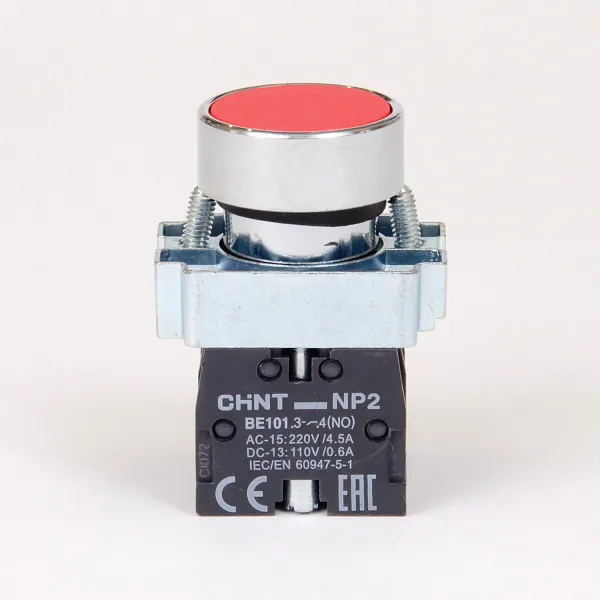 573966 | Кнопка NP2-BA45, красная, металл, 1НО+1НЗ, IP40, Chint