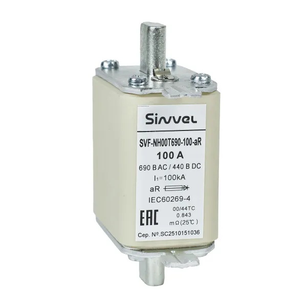 SVF-NH00T690-100-aR | Предохранитель, 100 А, 690 В AС, aR, габарит 00, ножи, Sinvel 