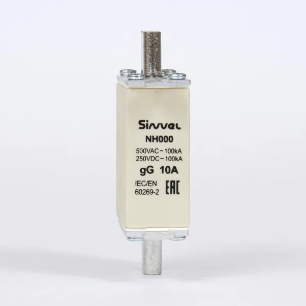FNH000S-10 | Предохранитель 10 A, габарит 000, gG, 500 B AC/ 250 B DC, боёк, Sinvel 