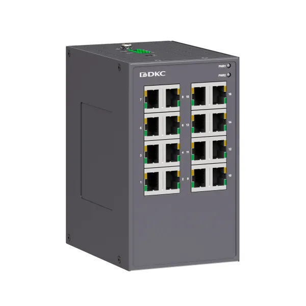dkcN1000-16T-P2 | Неуправляемый коммутатор, 16×10/100Base-T(X) портов RJ45, 12-48В DC/18-30В AC, с резервированием, DKC