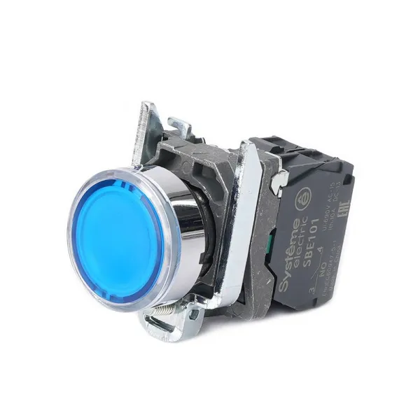 SB4BW36B1 | Кнопка синяя, металл, подсветка 24В DC, 1НО, Systeme Electric