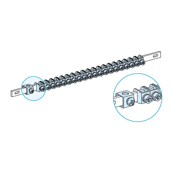 04200 | Шинка заземления 12х3мм, длина 450мм/24 модуля, 40 винтовых клемм + клемма 35мм, Schneider Electric