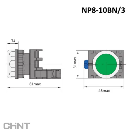 667232 | Кнопка NP8-10BN/3 зелёная, 1НО, IP65, Chint