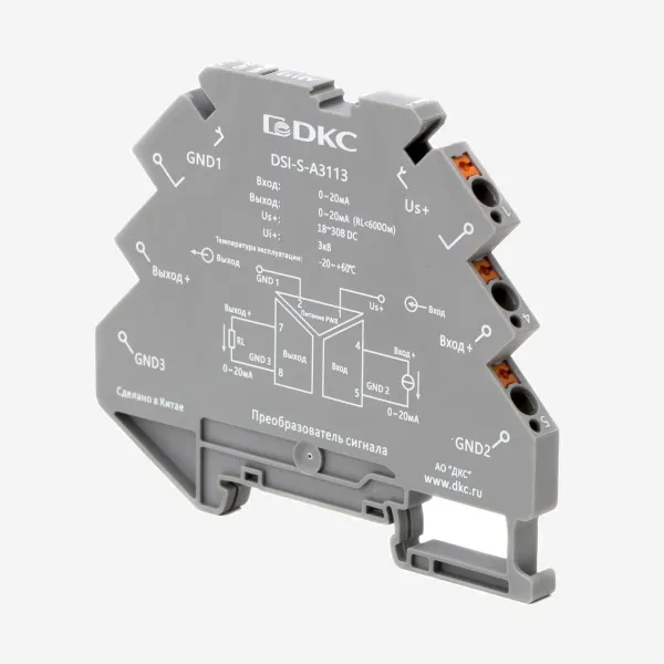 dkcDSI-S-A3113 | Преобразователь сигнала DSI-S, 6,2 мм 1 вход 0…20 мА, 1 выход 0…20 мА, DKC