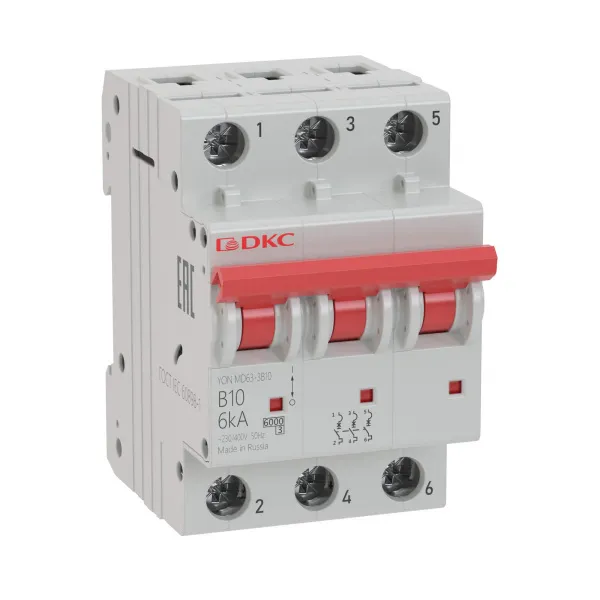 MD63-3C10-6 | Автоматический выключатель модульный YON MD63 3P 10А C 6kA, DKC