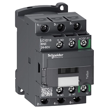 LC1D18EHE | Контактор, серия Tesys D Green, 3P, 18 А, AC3, 1 НО +1 НЗ, 48-130В AC/DC, Schneider Electric