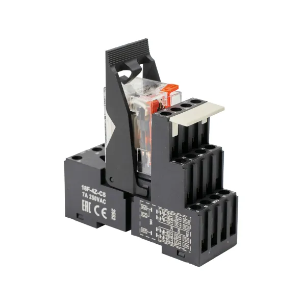 HF18-110AC-4 | Комплект реле: колодка винт;пластиковая клипса;маркер + реле Hongfa 4CO 6A; AgNi; катушка 110B AC, ID