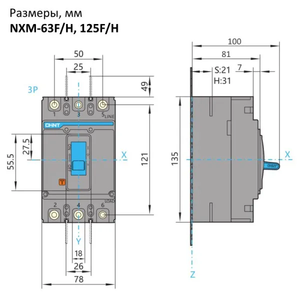 205896 | Автоматический выключатель NXM-63H/3P 50А 50кА, Chint