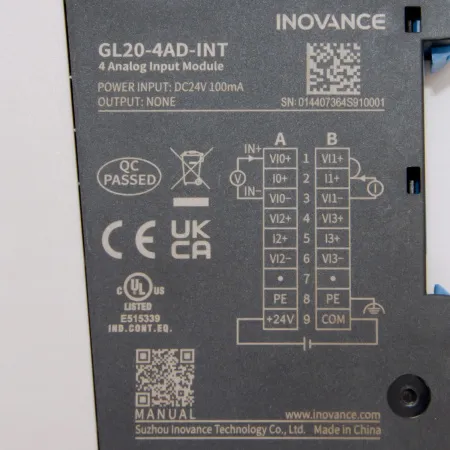 GL20-4AD | Модуль расширения для ПЛК Easy, 4 аналоговых входа, клеммы Push-in, Inovance