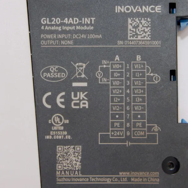 GL20-4AD | Модуль расширения для ПЛК Easy, 4 аналоговых входа, клеммы Push-in, Inovance