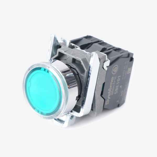 SB4BW33M5 | Кнопка зелёная, металл, подсветка 230-240В AC, 1НО+1НЗ, Systeme Electric