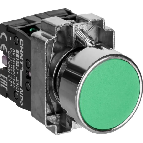 573964 | Кнопка NP2-BA35, зелёная, металл, 1НЗ+1НО, IP40, Chint