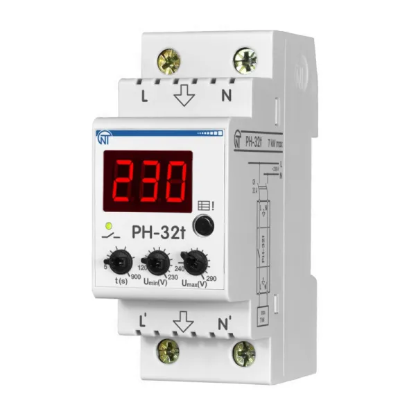 РН-32t | Однофазное реле напряжения 32А, 220В, с журналом аварий, Новатек