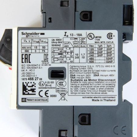 Автоматический выключатель, серия GV2ME, 13...18А, Schneider Electric, GV2ME20
