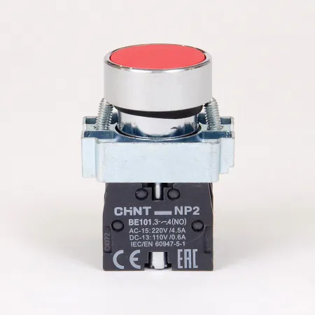 573966 | Кнопка NP2-BA45, красная, металл, 1НО+1НЗ, IP40, Chint