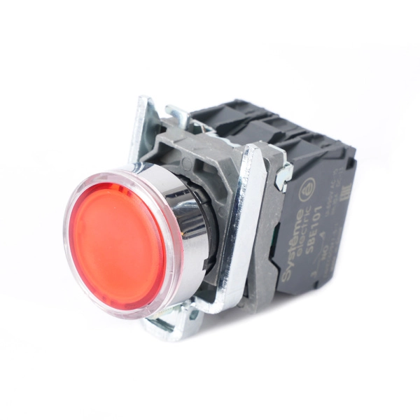SB4BW34B5 | Кнопка красная, металл, подсветка 24В DC, 1НО+1НЗ, Systeme Electric