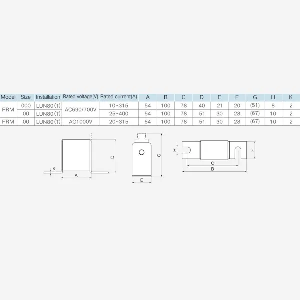 FRM000LUN80T AC690/DC440 40A | Предохранитель 40 A, AC690/DC440, aR, под болт, расст. 80 мм,аналог SVF-80B000T690-40-aR, FRSI 