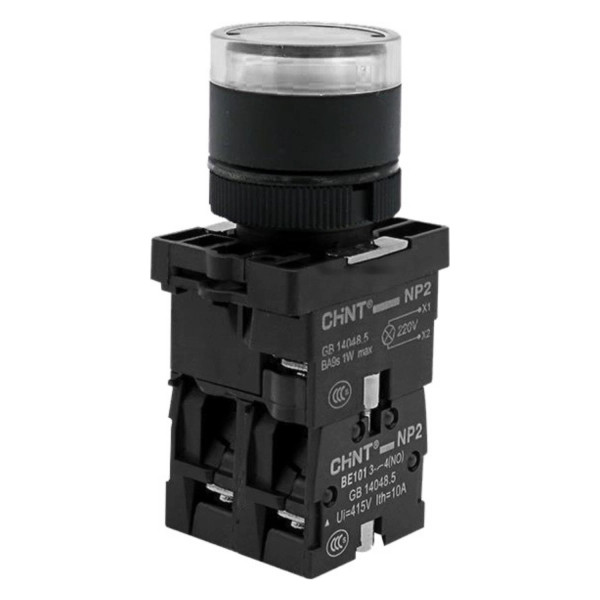 574735 | Кнопка NP2-EW3165 выступающая 1НО+1НЗ белая, подсветка LED 230В AC/DC, IP40, Chint