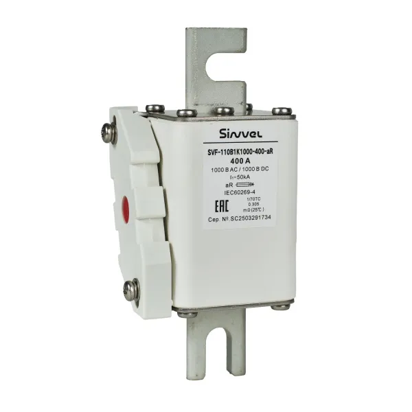 SVF-110B1K1000-400-aR | Предохранитель, 400 А, 1000 В DC / 1000 В AC, aR, ножи под болт, габ 1, монт расст 110 мм, Sinvel 