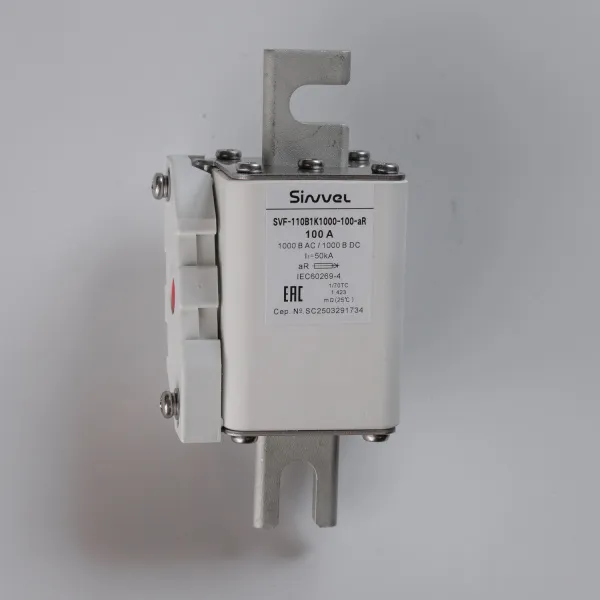 SVF-110B1K1000-100-aR | Предохранитель, 100 А, 1000 В DC / 1000 В AC, aR, ножи под болт, габ 1, монт расст 110 мм, Sinvel 