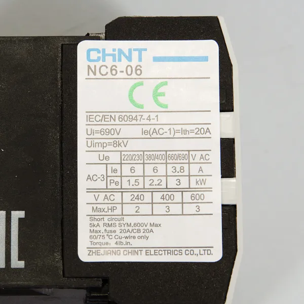 247440 | Контактор NC6-0610 6А 230В 1НО 50Гц, Chint