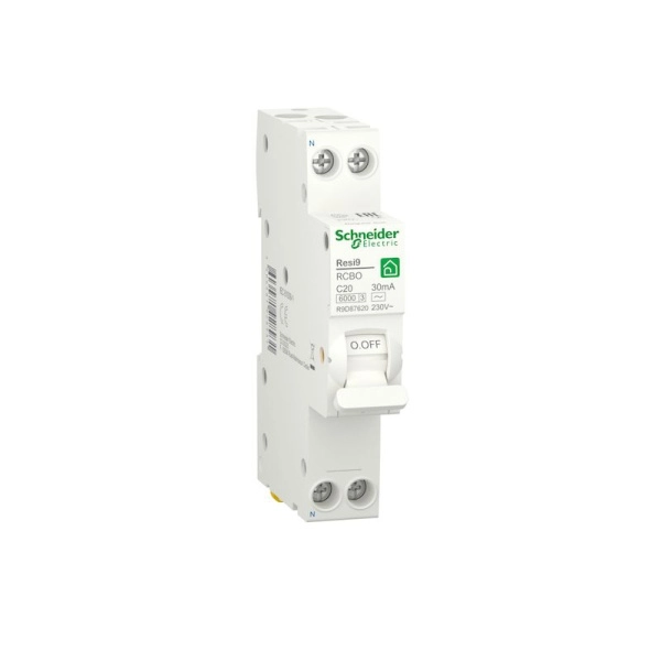 R9D87620 | Дифференциальный автомат Resi9 1P+N 20А, кривая С, 30мА, тип AC, 6кА, 18мм, Schneider Electric
