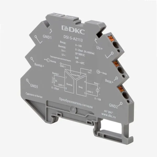 dkcDSI-S-A2113 | Преобразователь сигнала DSI-S, 6,2 мм 1 вход 0…10 В, 1 выход 0…20 мА, DKC