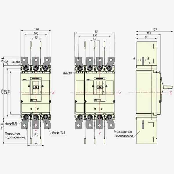 269710 | Внешние выводы FCP23-M8 для переднего присоединения NM8N-400/630 3P  (6 штук), Chint