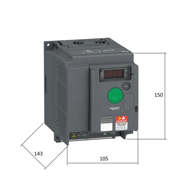 ATV310HU22N4E | Преобразователь частоты, серия ATV310, 2,2 кВт, 5,5 А, перегрузка 150 %, 380 В, Schneider Electric