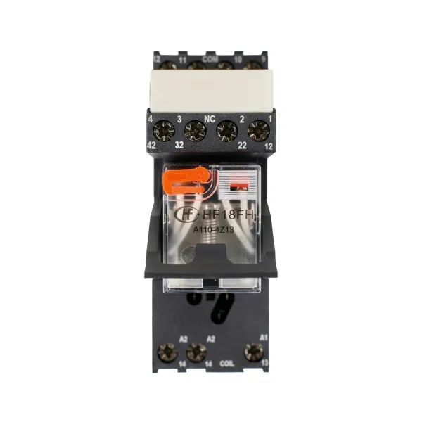 HF18-110AC-4 | Комплект реле: колодка винт;пластиковая клипса;маркер + реле Hongfa 4CO 6A; AgNi; катушка 110B AC, ID