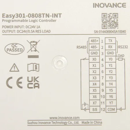 Easy301-0808TN | ПЛК Easy301, 8 входов PNP/NPN, 8 выходов NPN, 1x RS485, 1x RS232, 1x USB, 4 сервооси , Inovance