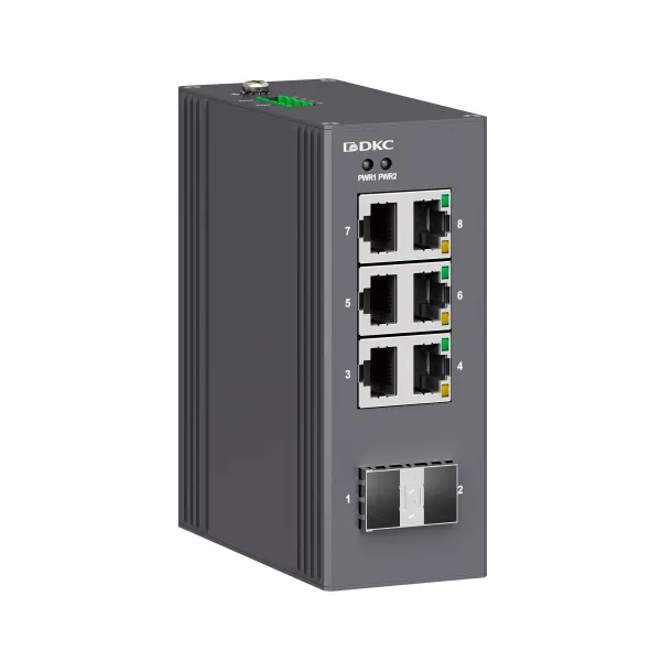 dkcN1000-2SFP6T-P2 | Промышленный неуправляемый коммутатор, 2×100Base-X, SFP слотов: 6× 10/100Base-T(X) портов RJ45,  12-, DKC
