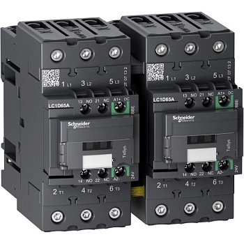 LC2D65AKUE | Контактор реверсивный, серия Tesys D Green, 3P, 65 А, AC3, 1 НО +1 НЗ, 100-250В AC/DC, Schneider Electric