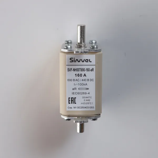 SVF-NH00T690-160-aR | Предохранитель, 160 А, 690 В AС, aR, габарит 00, ножи, Sinvel 