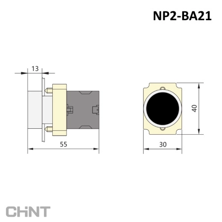573787 | Кнопка NP2-BA21, чёрная, металл, 1НО, IP40, Chint