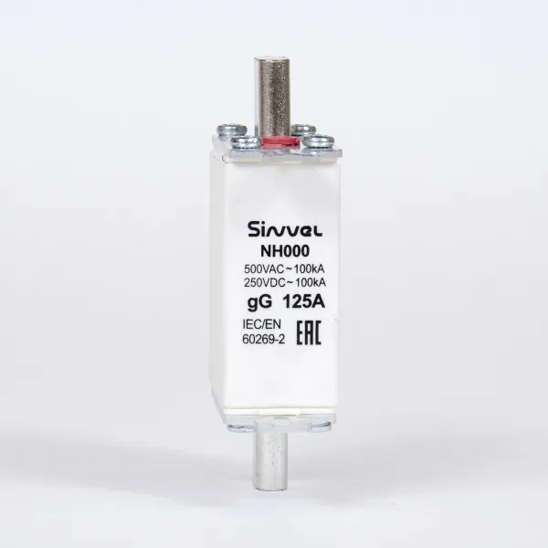 FNH000S-125 | Предохранитель 125 A, габарит 000, gG, 500 B AC/ 250 B DC, боёк, Sinvel 