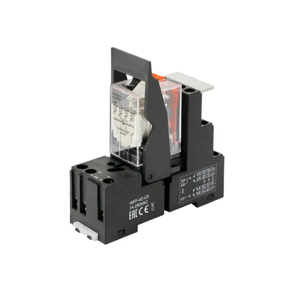 HF18-024AC-4 | Комплект реле: колодка винт;пластиковая клипса;маркер + реле Hongfa 4CO 6A; AgNi; катушка 24B AC, ID