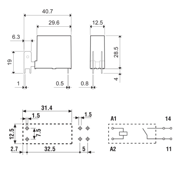 457170480310 | Миниатюрное реле, серия 45, 48В DC чувств., 16А, 1NO, Finder